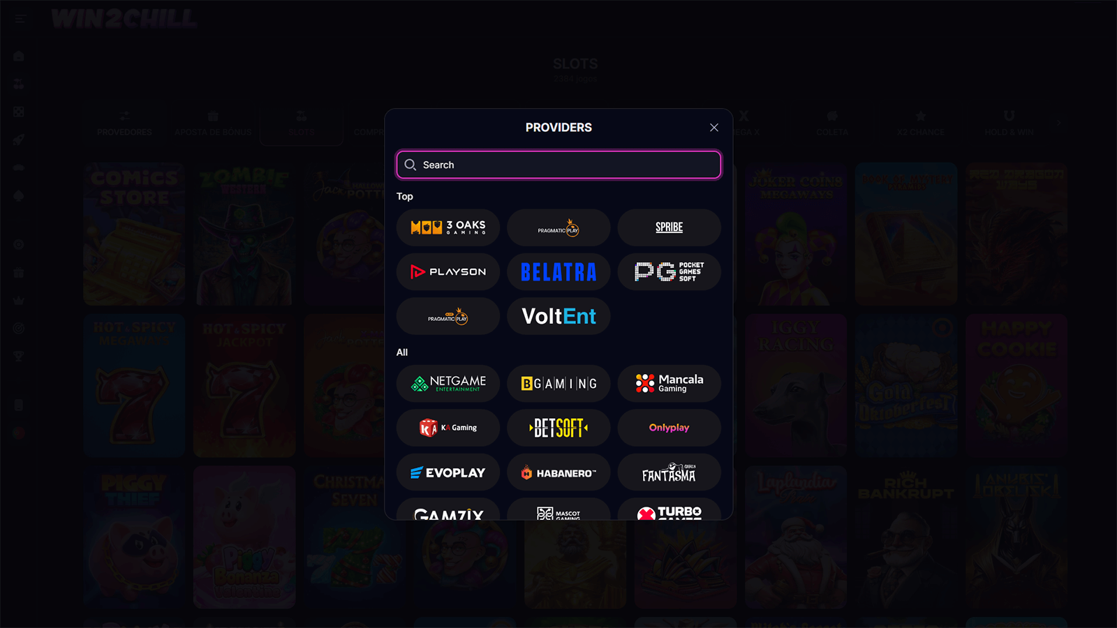 Seleccao de Fornecedores de Jogos de Casino Win2Chill em Portugal